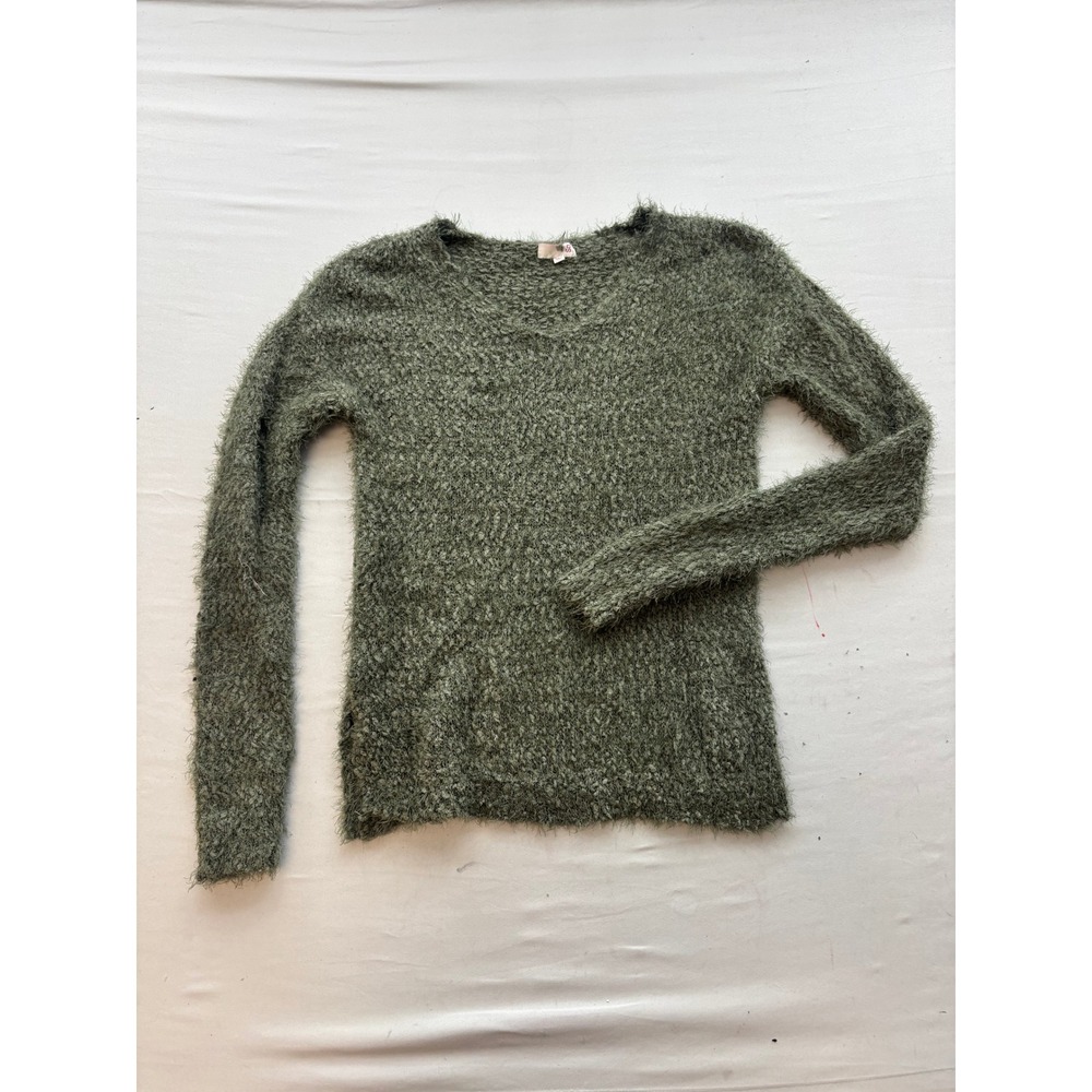 C&C California Womens Olive Green Eyelash Knit Scoop Neck Sweater Size Small